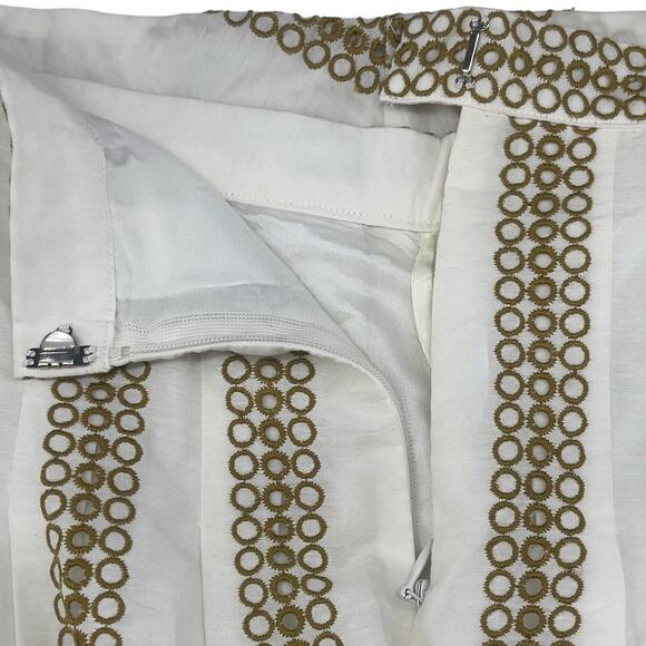 BCBGMAXAZRIA A-Line Skirt White with Gold Circle Patterns Size 0 New with Tags - Picture 5 of 10